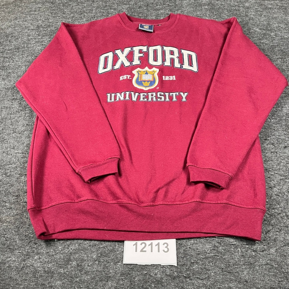 Oxford University Sweatshirt Mens XL Maroon Embroidered Ribbed Trim Crew Neck